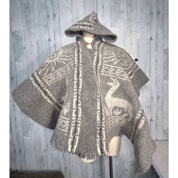 Unbranded Heavyweight Wool (?) Llama Alpaca Mayan Incan Hooded Poncho O/S - Picture 1 of 6